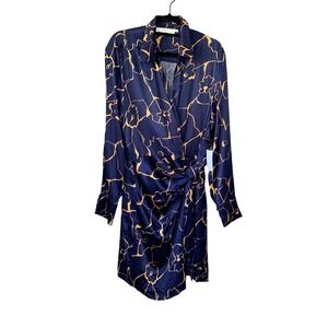 ASTR The Label Brielle Women's‎ L Long Sleeve Floral Mini Wrap Dress Navy Taupe
